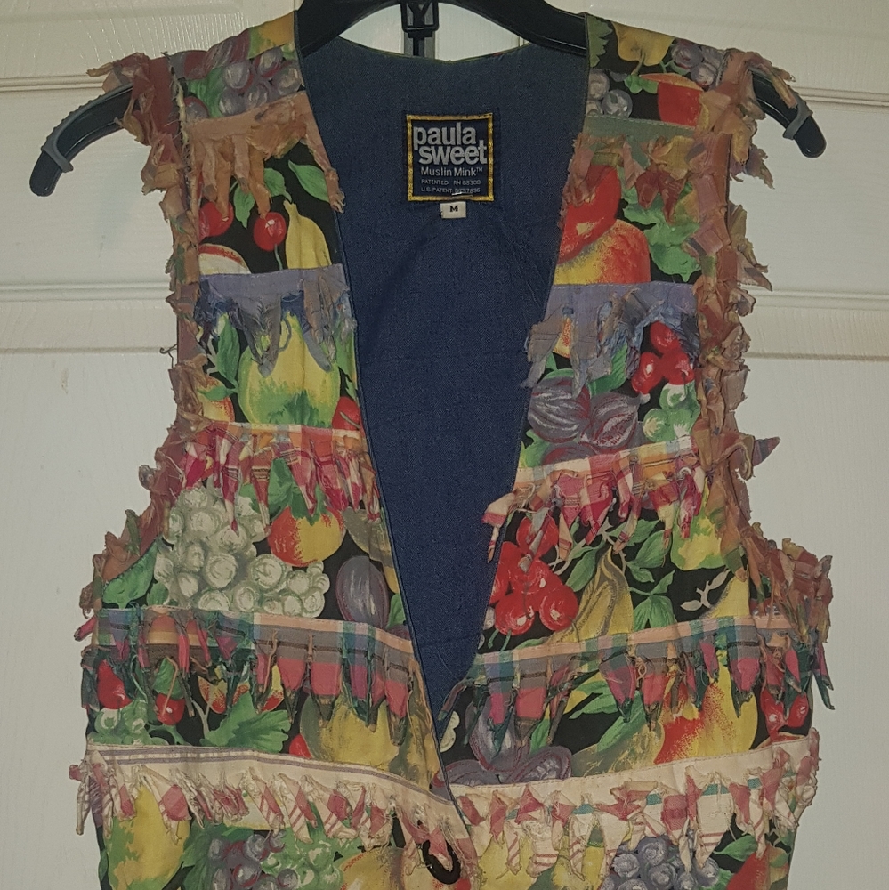 Vintage 90s 80s colorful fringe fruit novelty Paula Sweet Vest